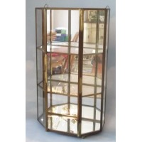 Vintage Mirrored GLASS & BRASS CURIO w/3 Shelves - Wall or Table Top Display   112751814081